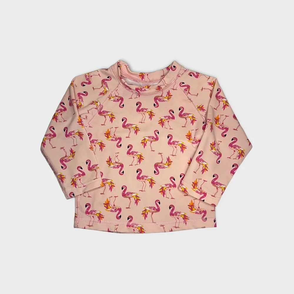Egg Flamingo Pattern Pink Rash Guard - Picture 1 of 4
